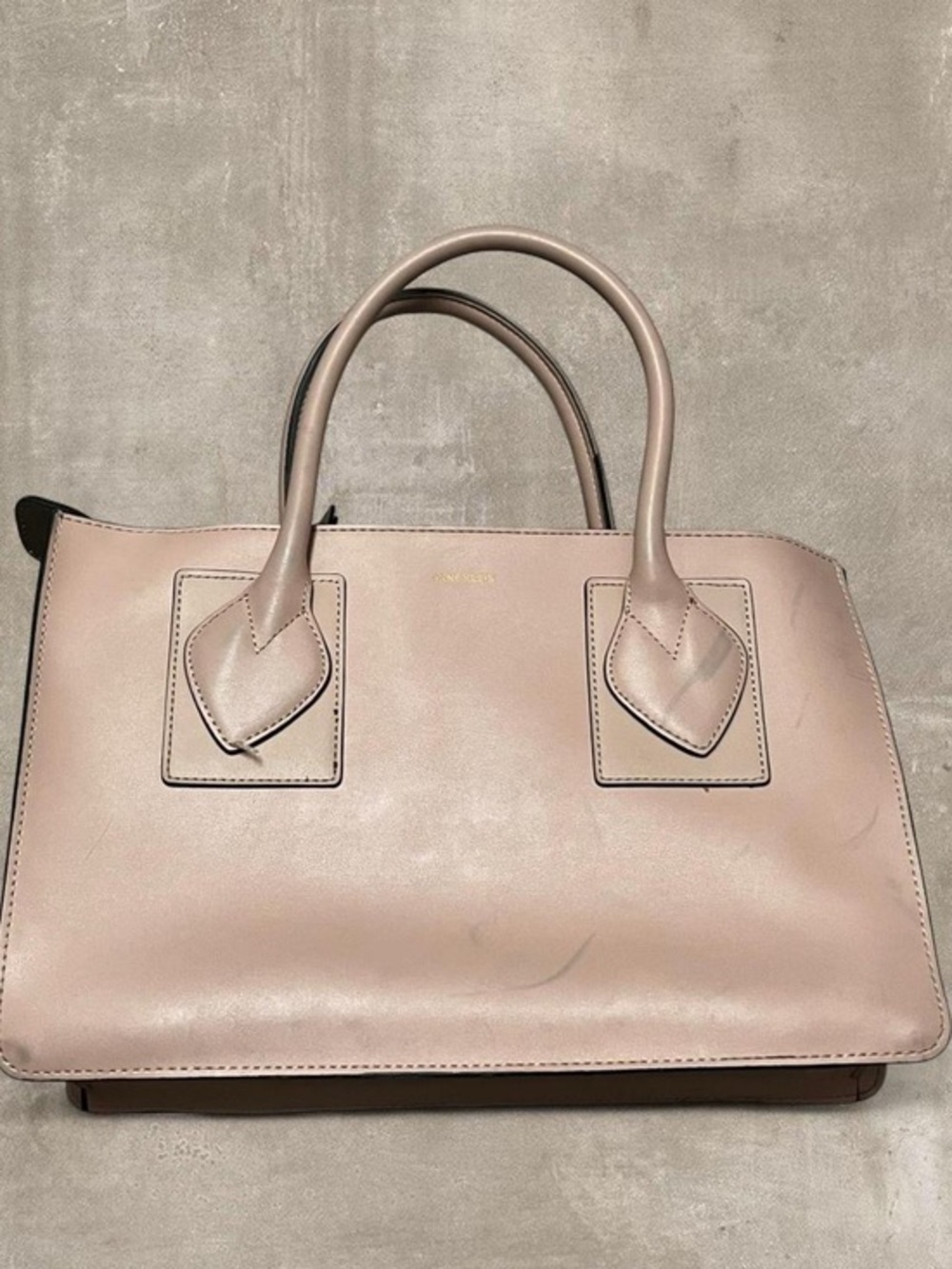 Anne Klein Blush Pink Structured Tote Bag Gold Logo Satchel Purse